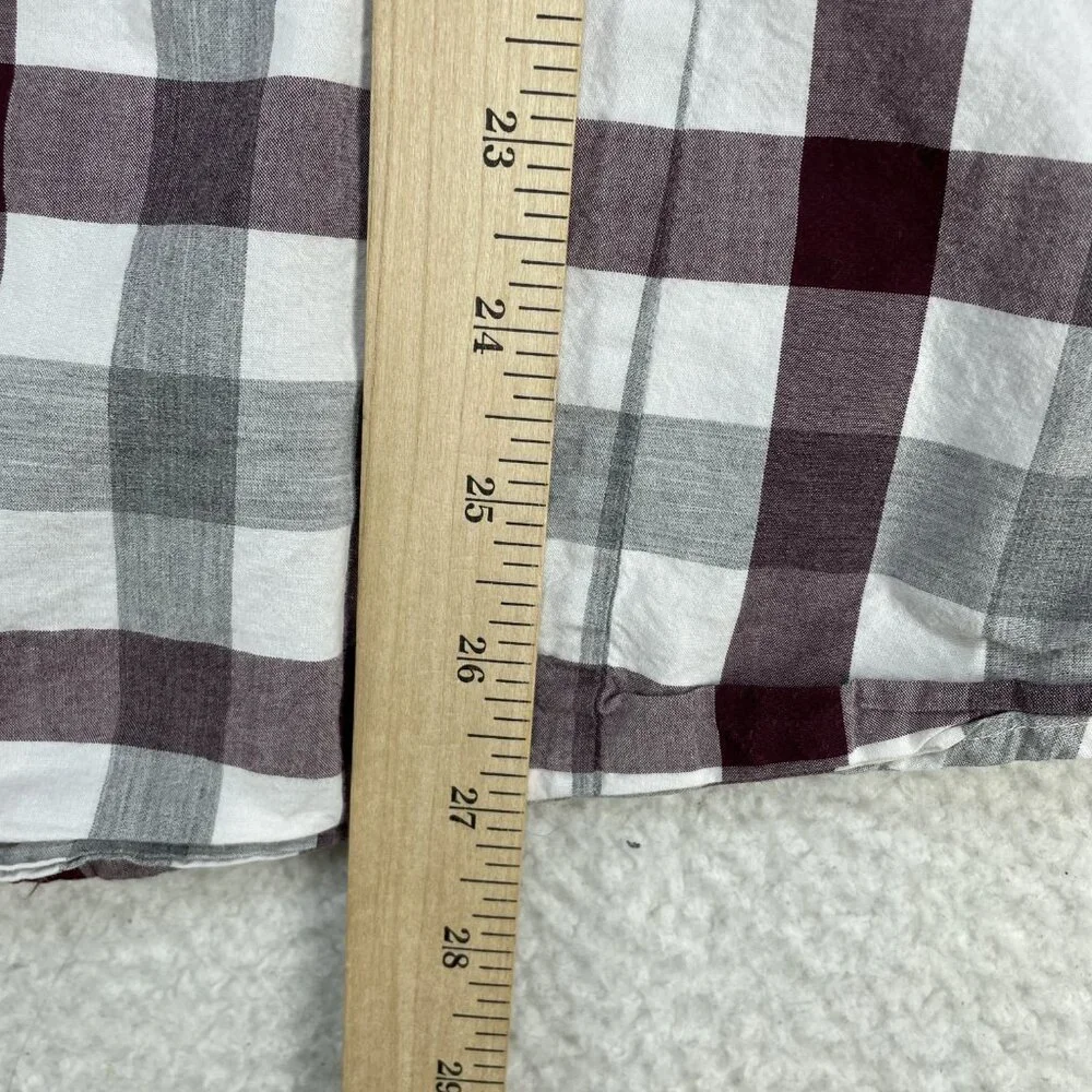 Banana Republic Shirt Mens Sz Large Red Gray Check Soft Wash Slim Fit Shirt